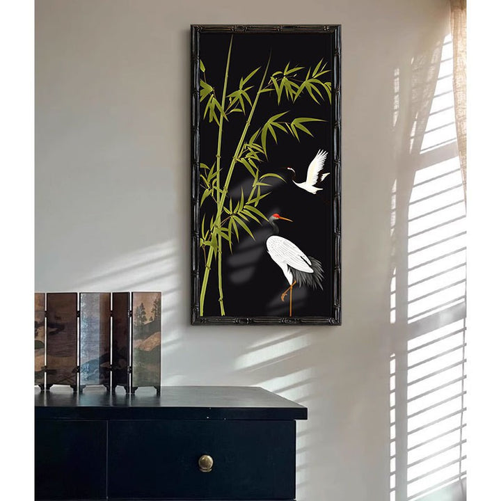 Bamboo-inspired framed bird wall art