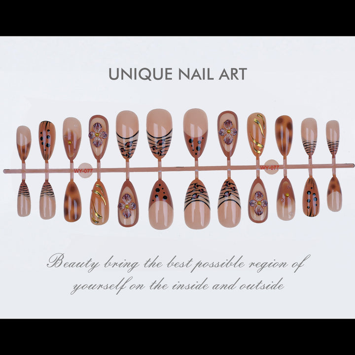 Artistic Press-On Nail Art Set with Floral and Abstract Design Bowlift