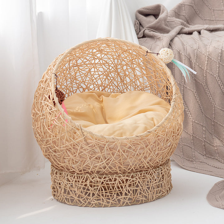 Cozy cat bed made of handwoven natural material Bowlift