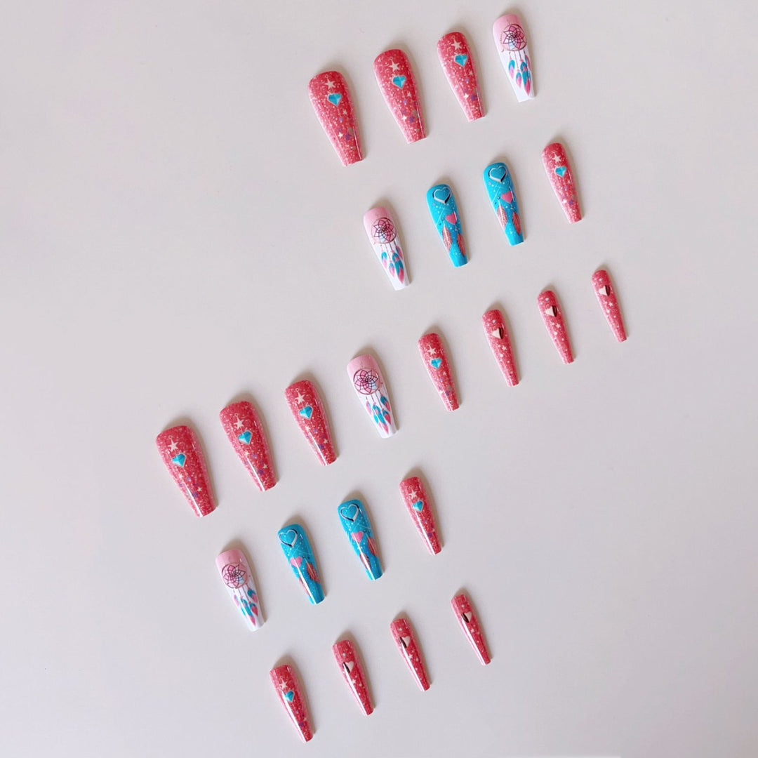 Artificial nail set with stunning 3D designs and glitter accents Bowlift