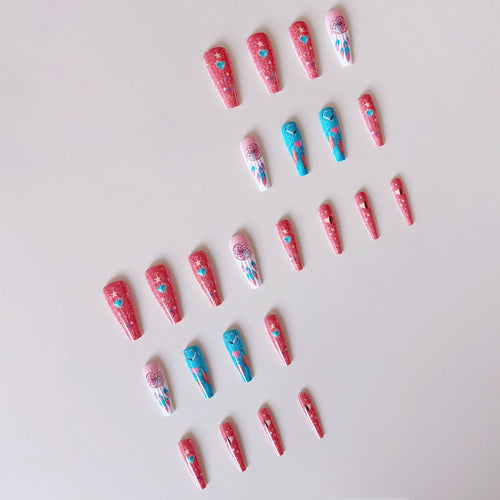Artificial nail set with stunning 3D designs and glitter accents Bowlift