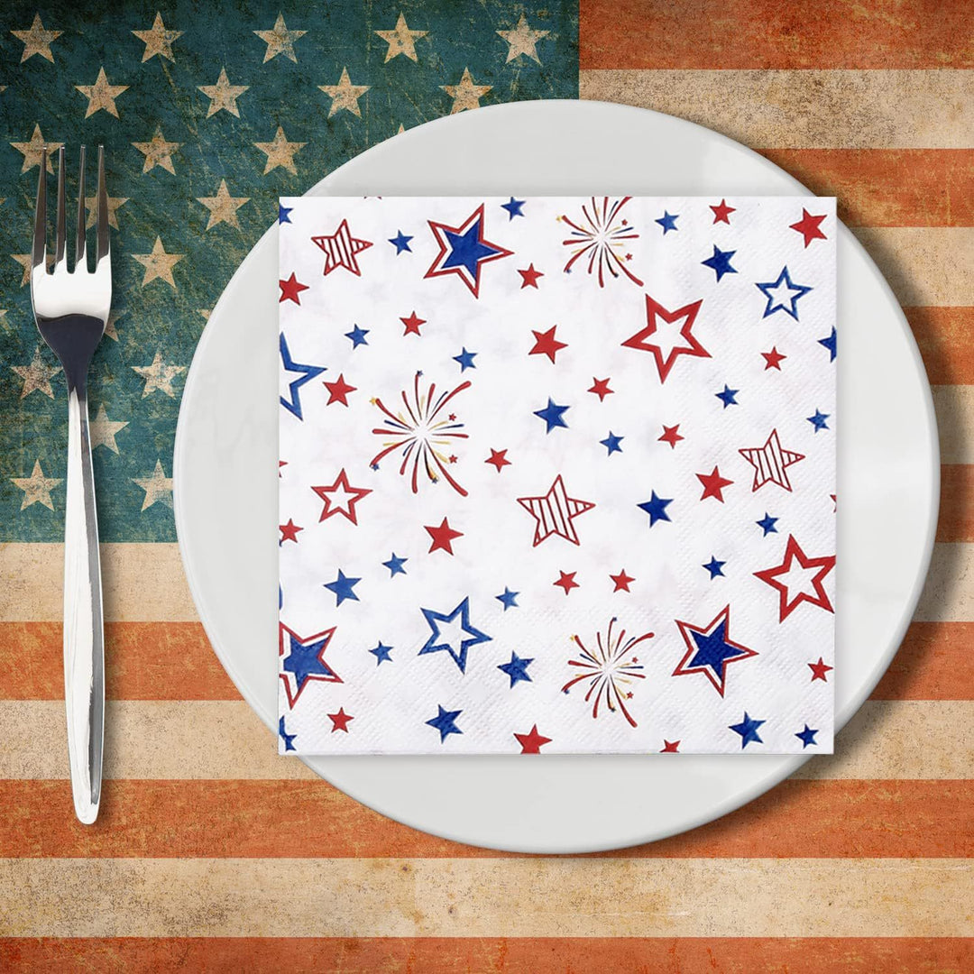 Unisex decorative disposable napkins with star and fireworks design, absorbent and two-ply Bowlift