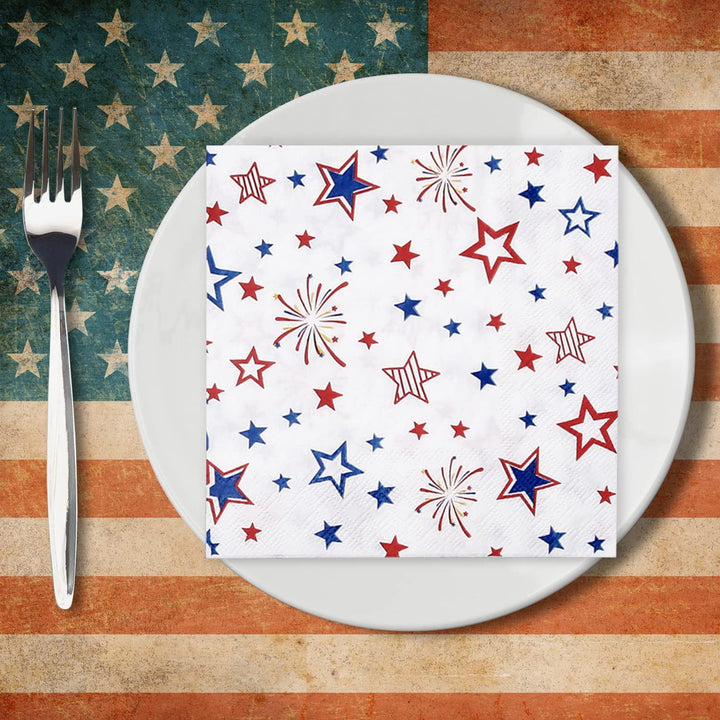 Unisex decorative disposable napkins with star and fireworks design, absorbent and two-ply Bowlift