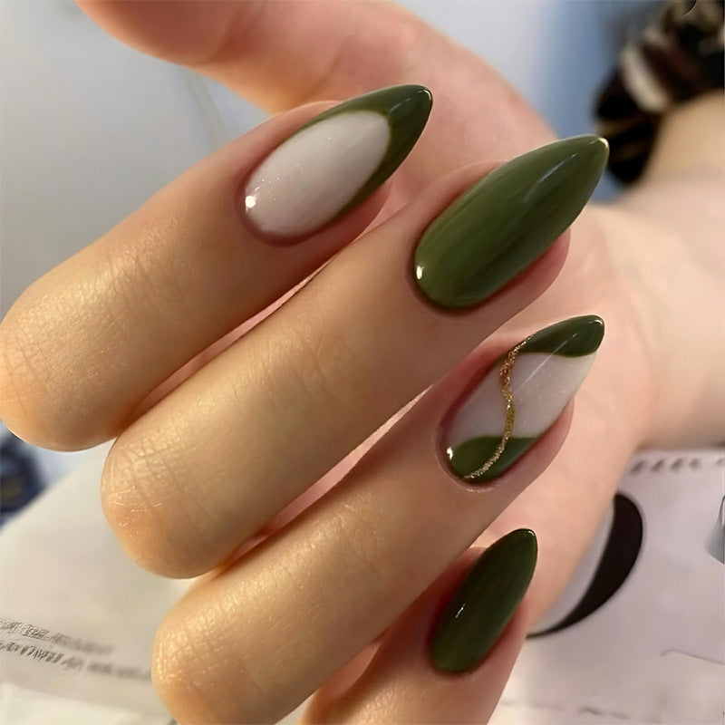 Artistic Press-On Nail Set with Elegant Geometric Design Bowlift