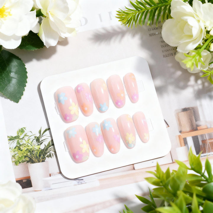 Floral-Themed Press-On Nail Design Bowlift