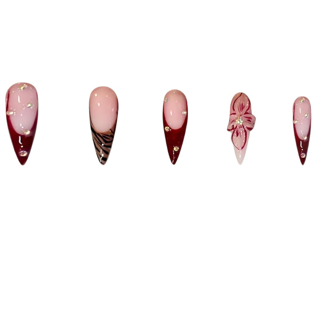 Artistic Floral Stiletto Press-On Nail Art Bowlift