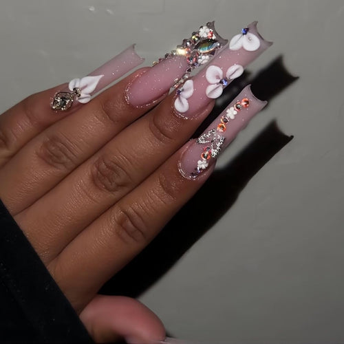 Floral Decorative Press-On Nail Extensions Bowlift