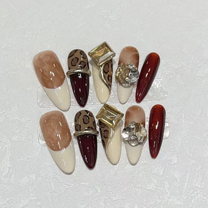 Stiletto Press-On Nail Art Set with Decorative Gem Accents Bowlift