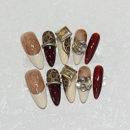 Stiletto Press-On Nail Art Set with Decorative Gem Accents Bowlift