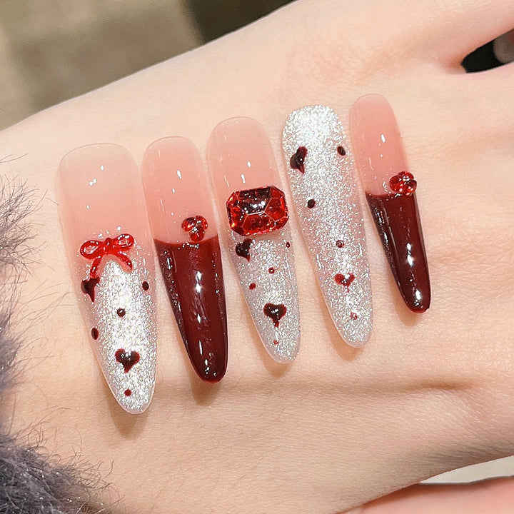 Heart-Embellished Press-On Nail Art Bowlift