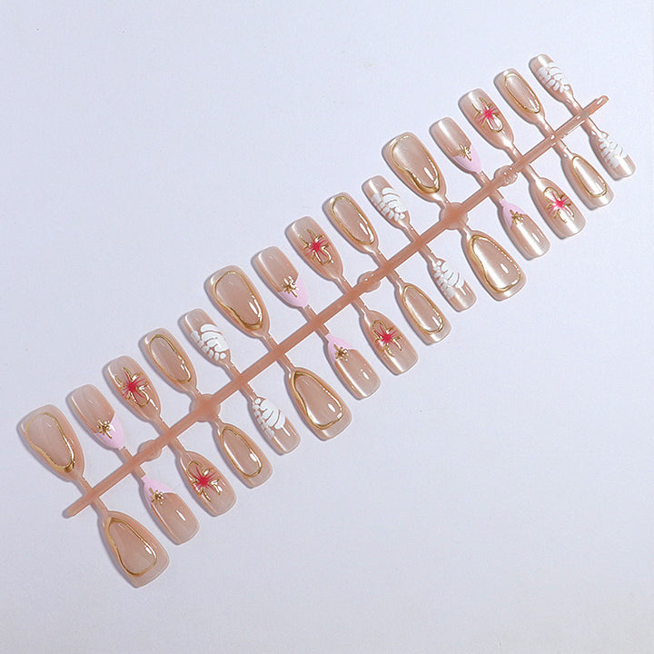 Artistic Press-On Nail Set with Elegant Floral Accents Bowlift