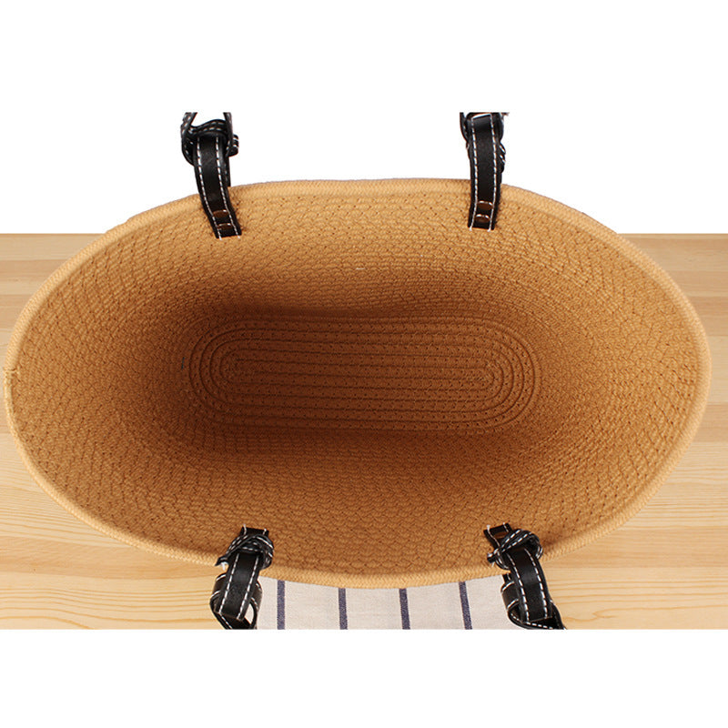 Elegant Beach Bag Made of Woven Natural Material with Stylish Leather Accents Bowlift