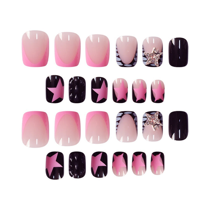 Artistic Press-On Nail Set with Star and Glitter Accents Bowlift
