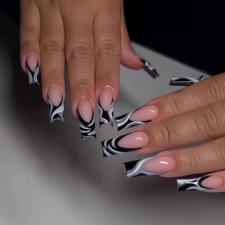 Artistic Marbled Acrylic Nail Enhancements Bowlift