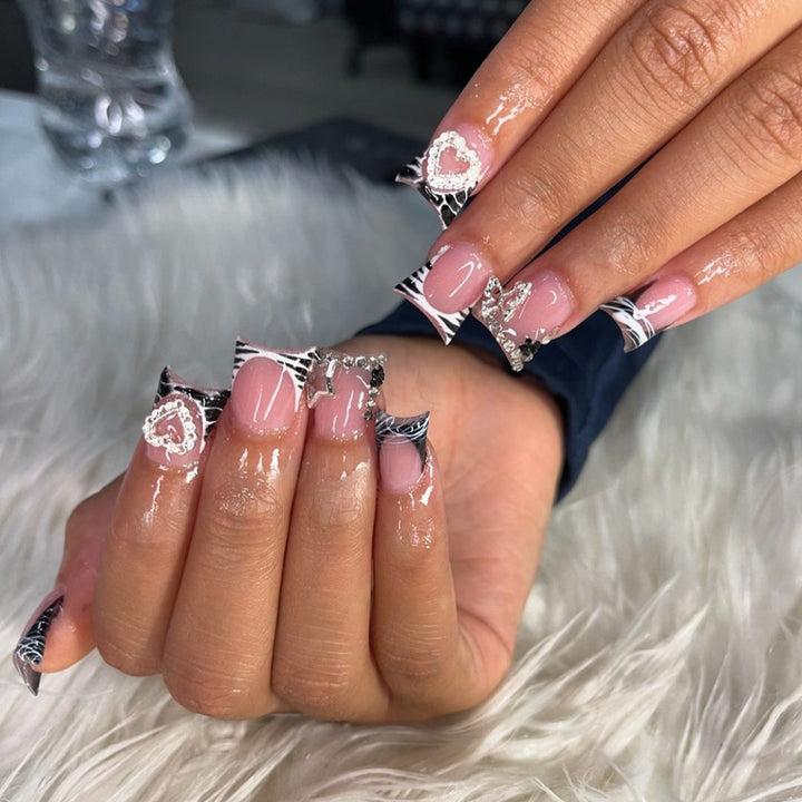 Glamorous Rhinestone Accent Nail Extensions Bowlift