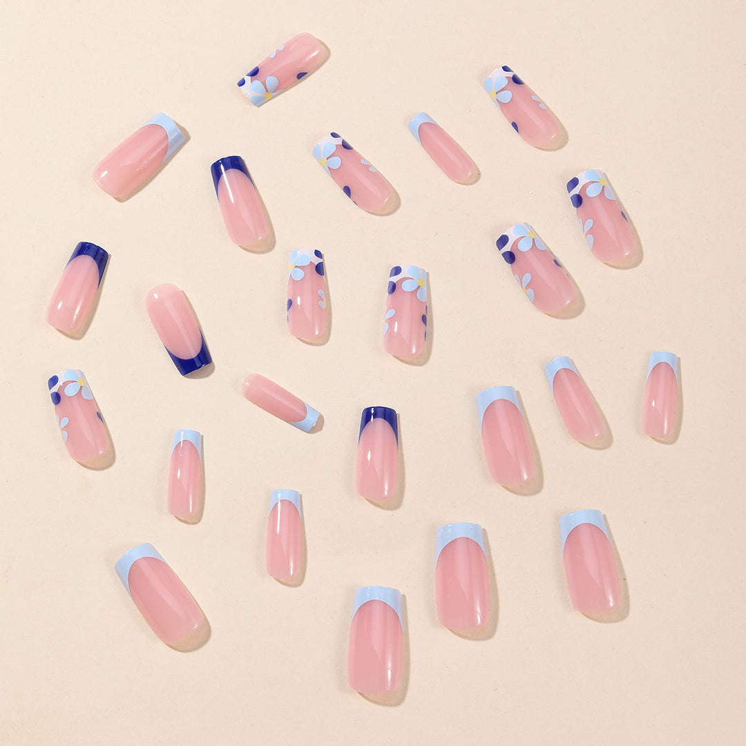 Floral French Tip Acrylic Nail Art Extensions Bowlift