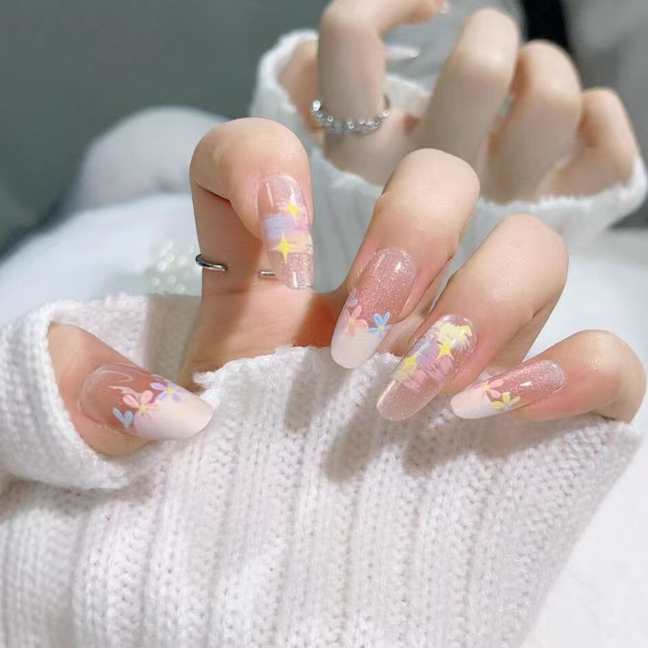 Artistic Floral Press-On Nail Set Bowlift