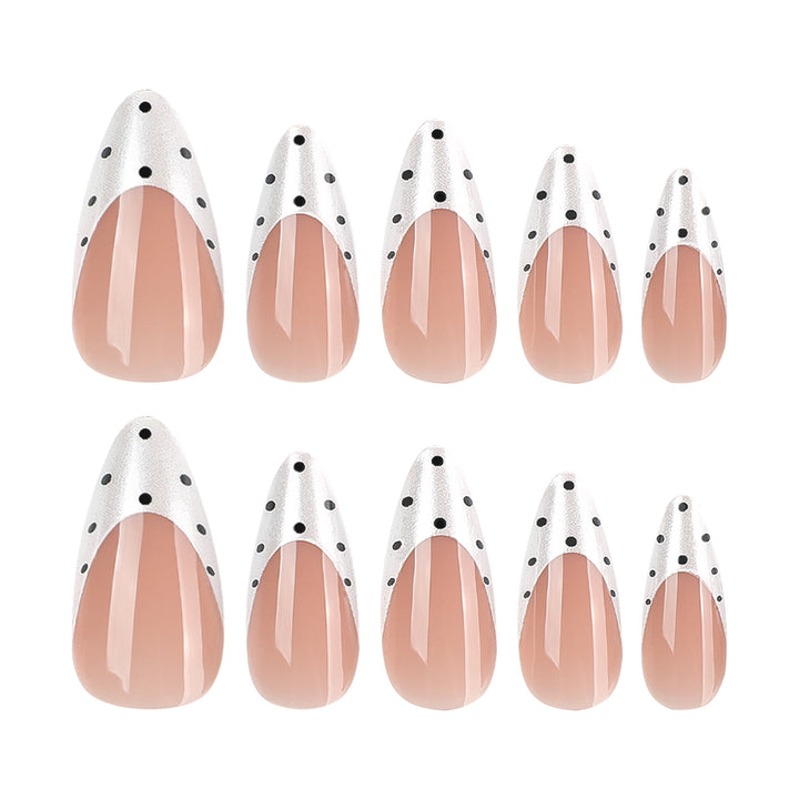 Artful Nail Art with Modern Dots and Elegant Lace Bowlift