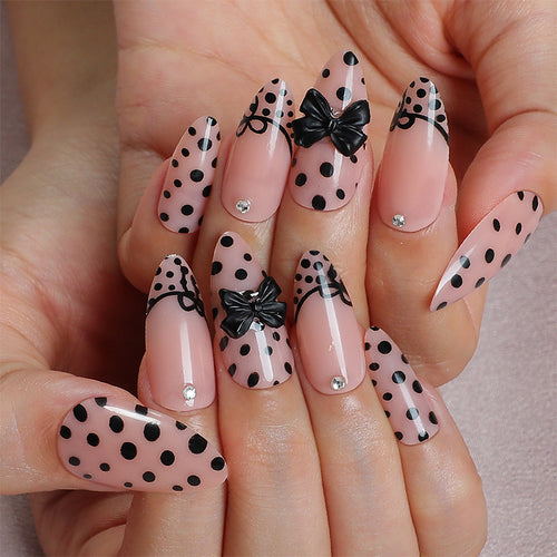 Creative nail art set with elegant dots and bow decorations Bowlift
