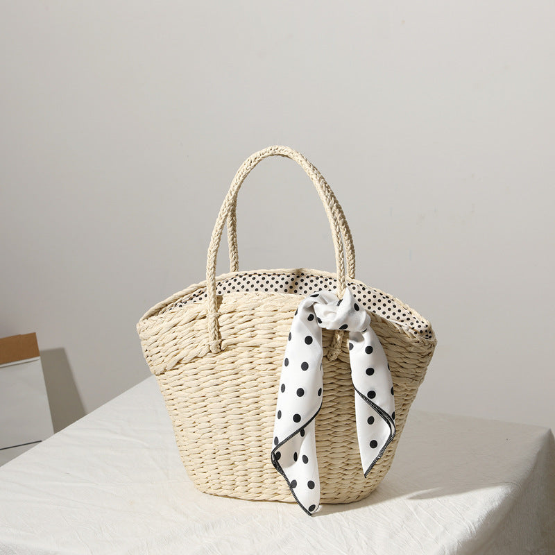 Braided beach bag with dotted inner pocket Bowlift
