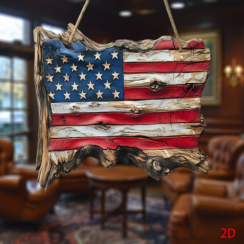 Unisex rustic wooden wall decoration in USA flag design made from handcrafted driftwood Bowlift
