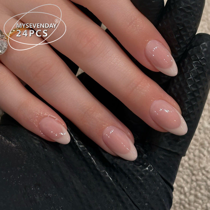 Glossy French Tip Press-On Nails with Elegant Almond Shape Bowlift