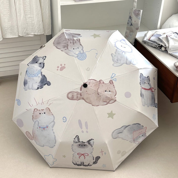 Women's Foldable Umbrella with Charming Cat Pattern Bowlift