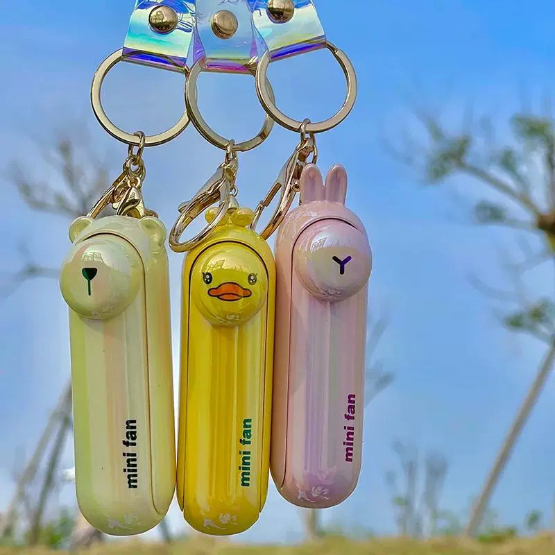 Unisex One Size Rechargeable Keychain Handheld Mini Fan with Wrist Strap and Novel Frog Charm Bowlift