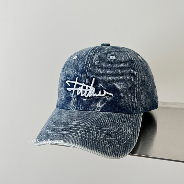 Women's Distressed Denim Embroidered Baseball Cap Bowlift
