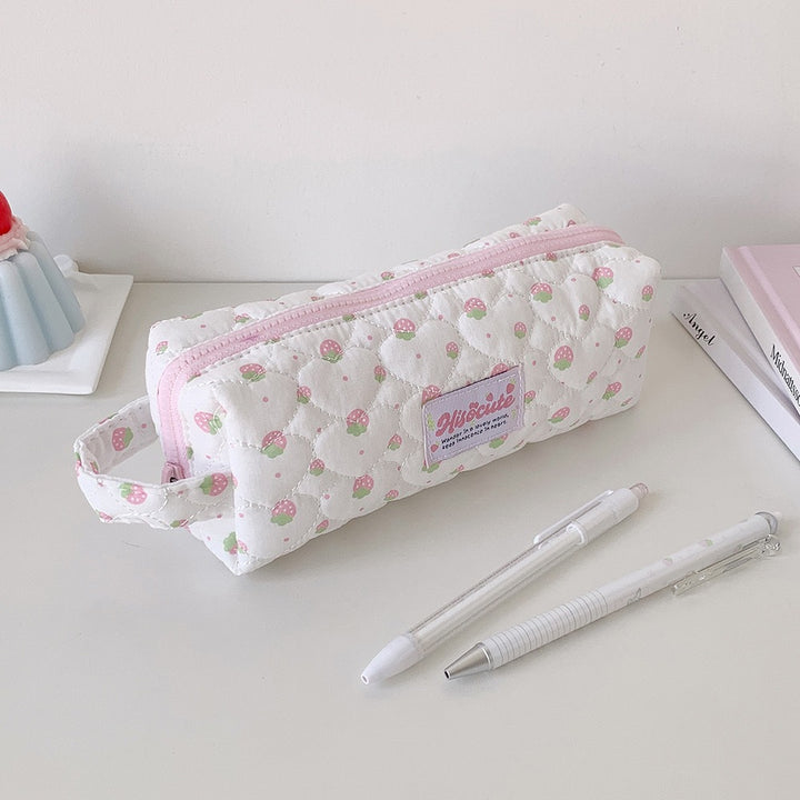 Strawberry Print Quilted Pencil Case Bowlift