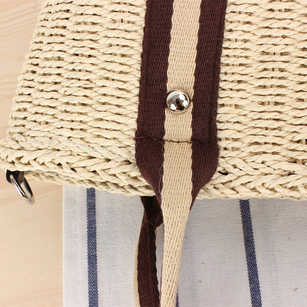 Handbag Made of Braided Natural Material with Removable Leather Strap Bowlift