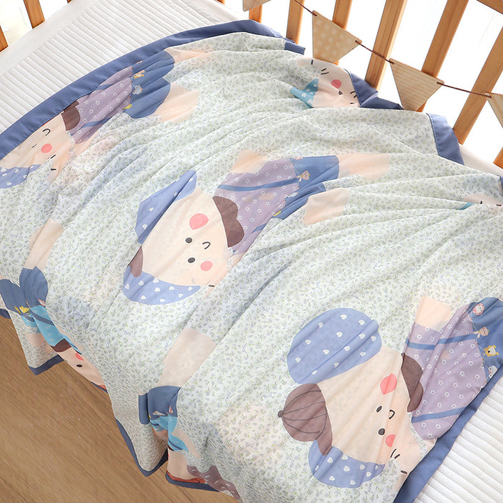 Unisex Nan cozy baby blanket made of cotton muslin with breathable filling and satin edge Bowlift