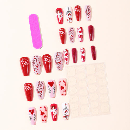 Romantic Heart-Themed Acrylic Nail Art Set Bowlift