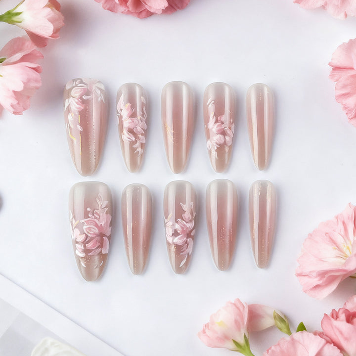Elegant Floral-Styled Press-On Nails Bowlift