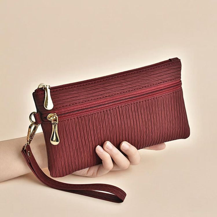 Quilted Double-Zip Wristlet Clutch Wallet with Detachable Strap Bowlift