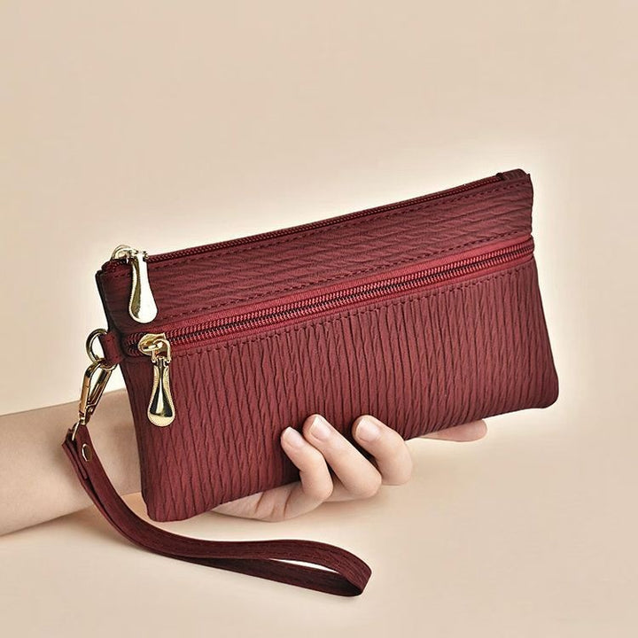 Quilted Double-Zip Wristlet Clutch Wallet with Detachable Strap Bowlift