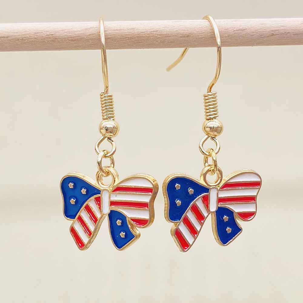 Women's filigree drop earrings with enameled flag pendants and metal hook closure Bowlift