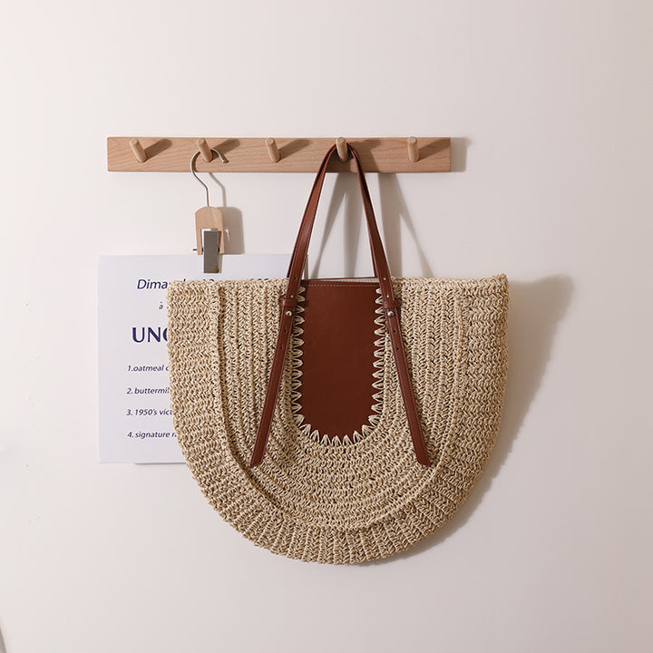 Elegant Handmade Straw Bag with Leather Accents Bowlift