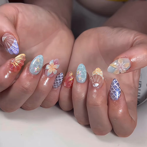 Artificial nail set with elegant floral and geometric designs Bowlift