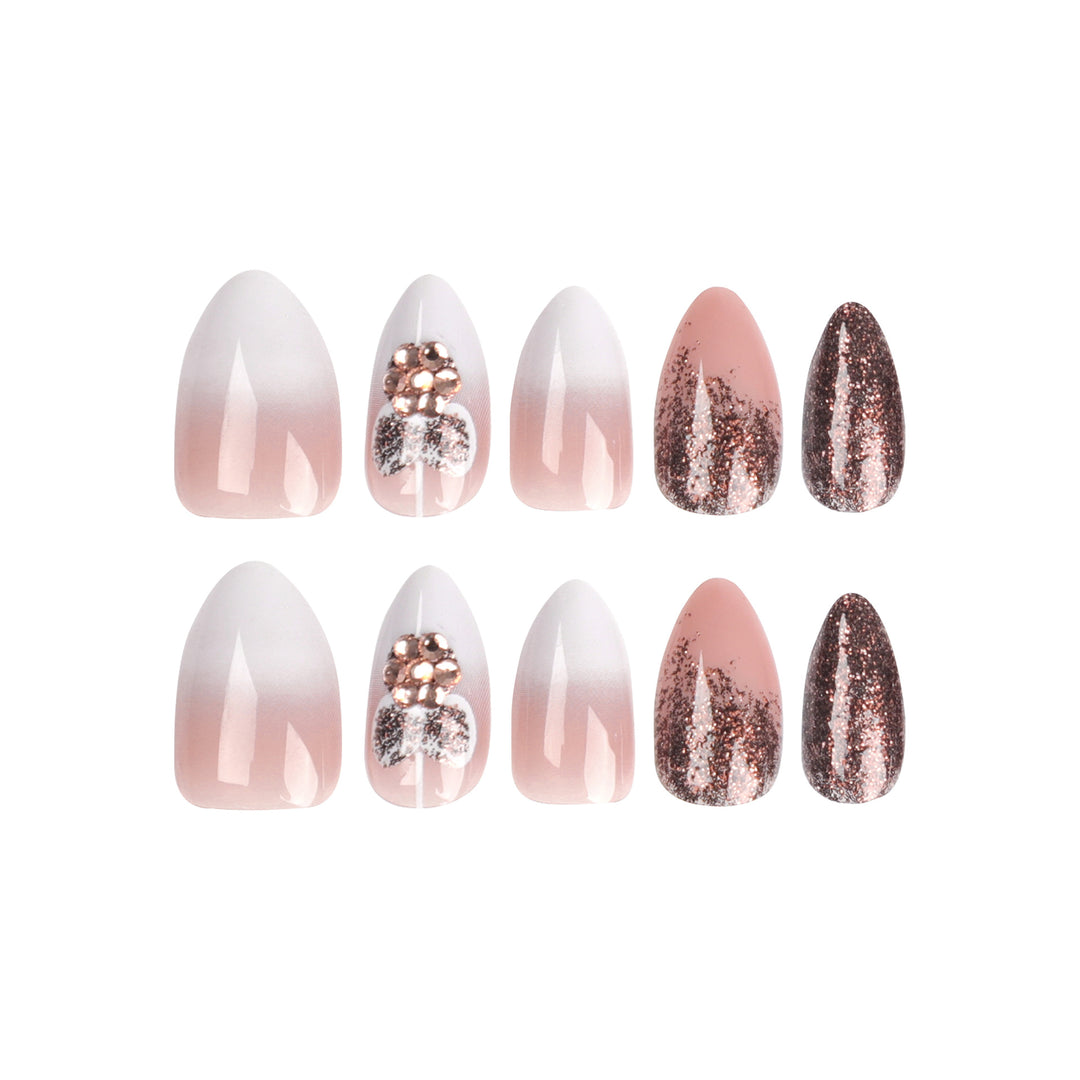 Artful Nail Extensions with Glitter and Heart Motif Bowlift