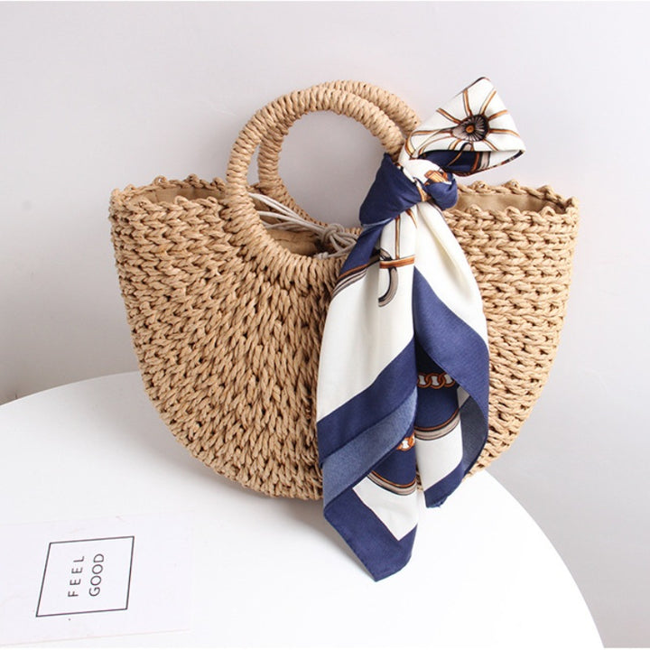Braided basket bag with elegant silk scarf Bowlift