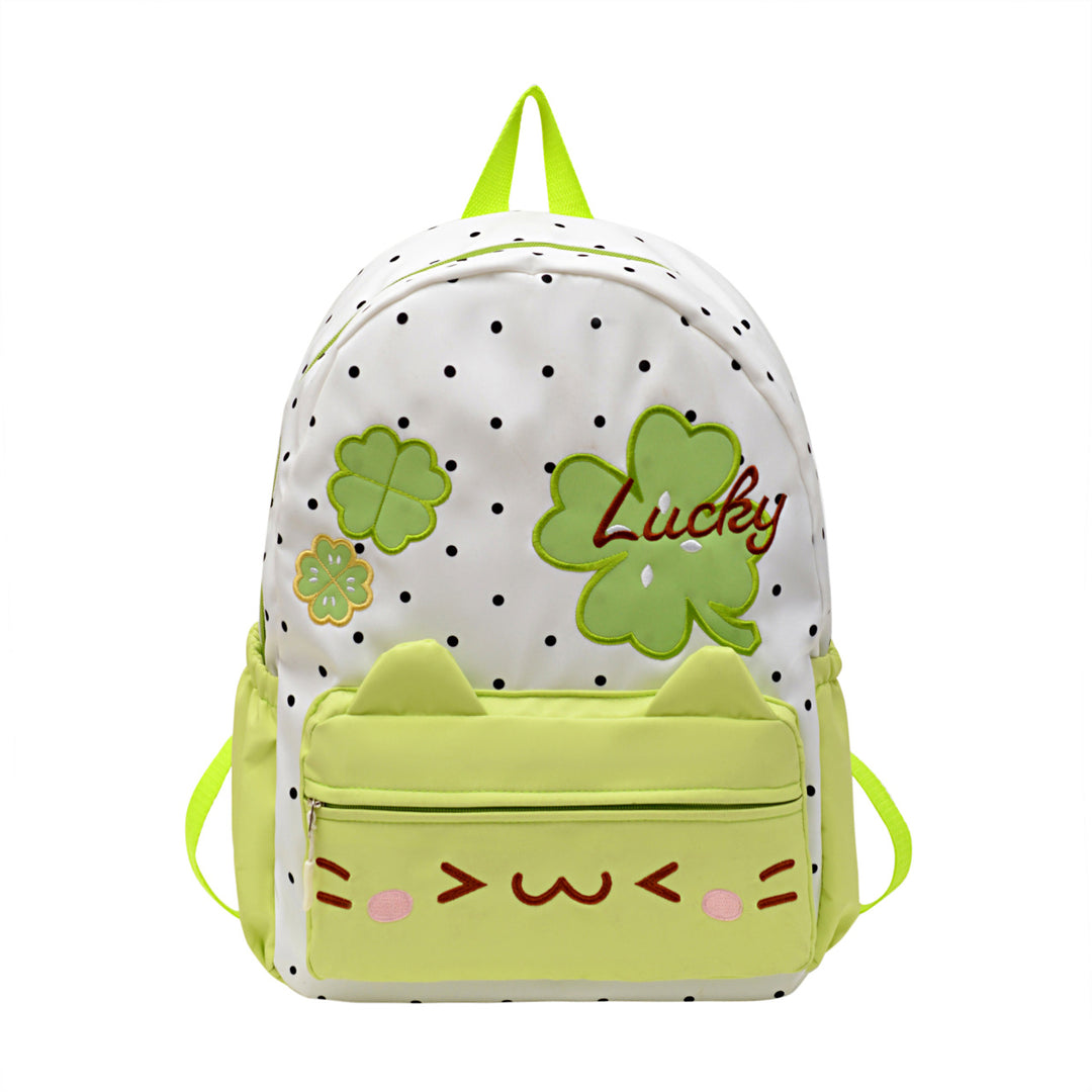 Playful Polka Dot Cat-Themed Backpack Bowlift