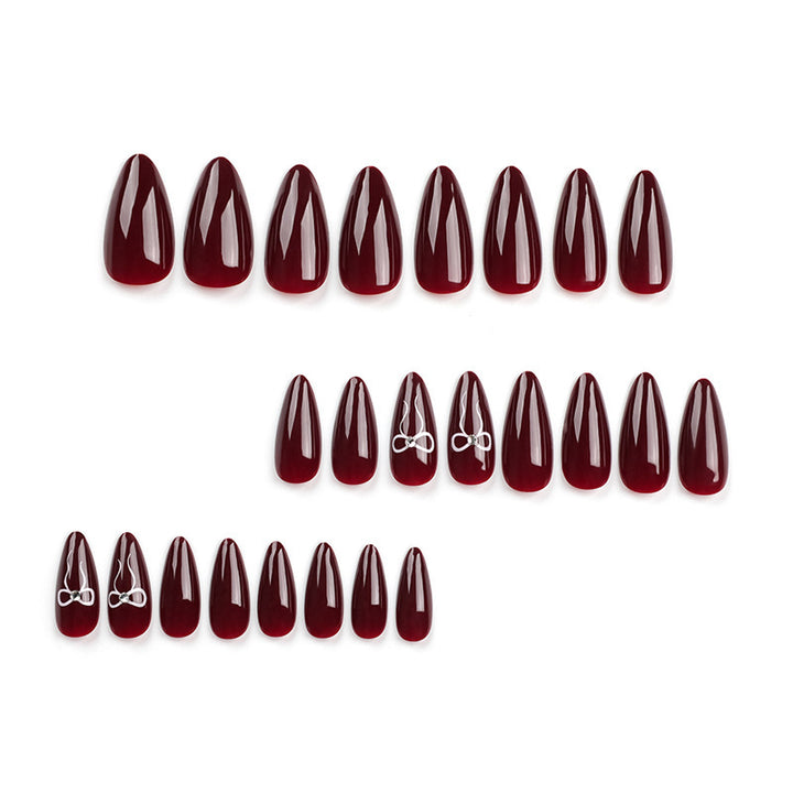Elegant Stiletto Press-On Nail Tips with Floral Detail Bowlift