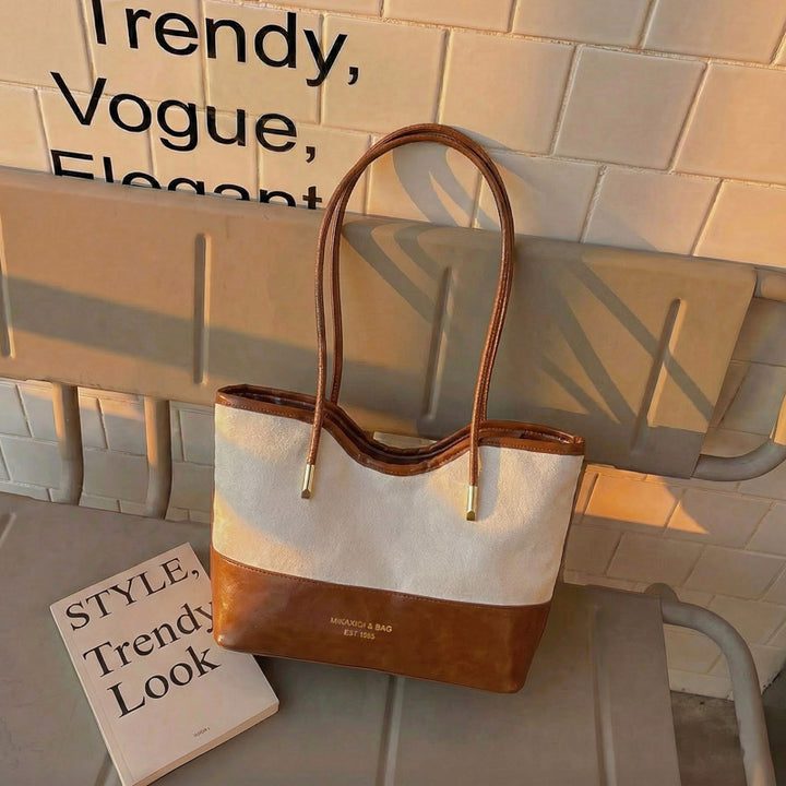 WoStylish Suede and Leather Shoulder Tote Bag Bowlift