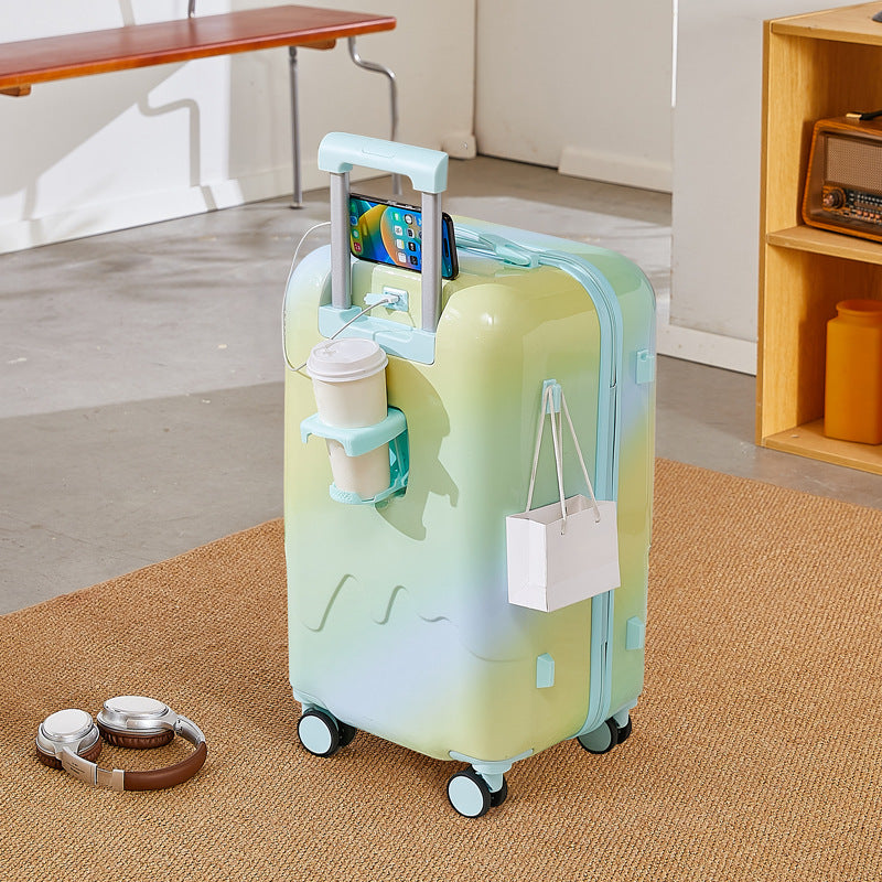 Unisex Functional Hardshell Carry-On Suitcase with Drink Holder Bowlift