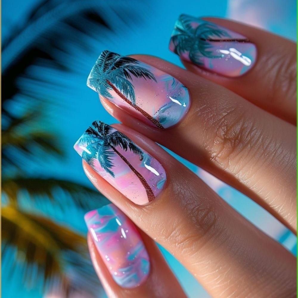 Artificial nails in tropical palm design Bowlift