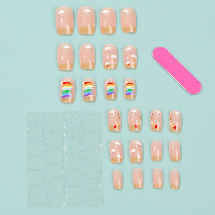 Creative Nail Art Set with Rainbow and Cloud Designs Bowlift