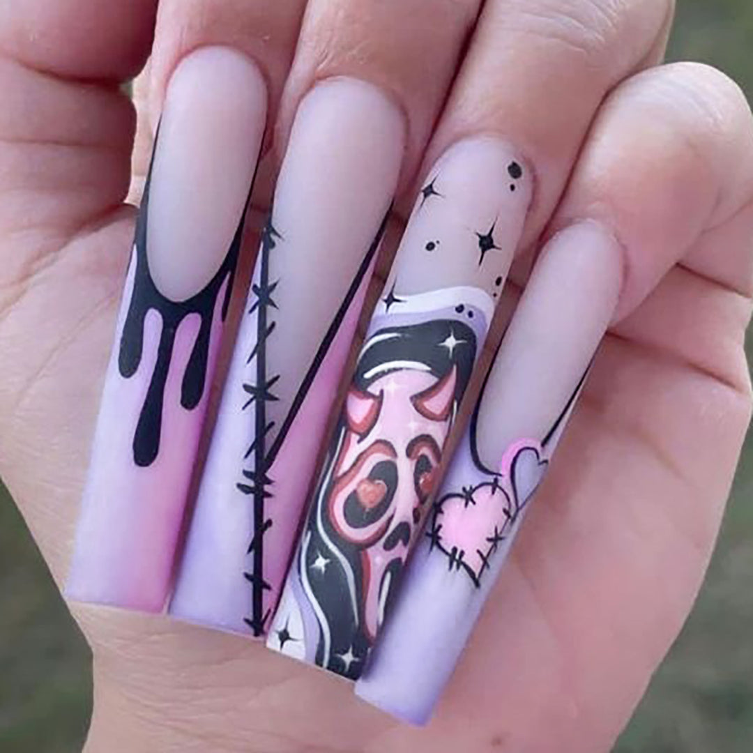 Artistic Stiletto Press-On Nails with Unique Graphic Design Bowlift