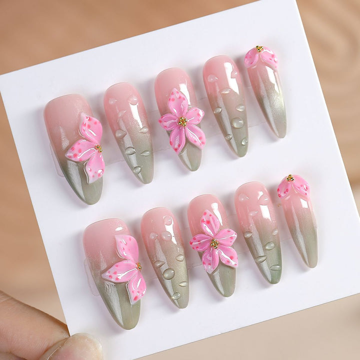 Artistic Floral Short Press-On Nails Bowlift