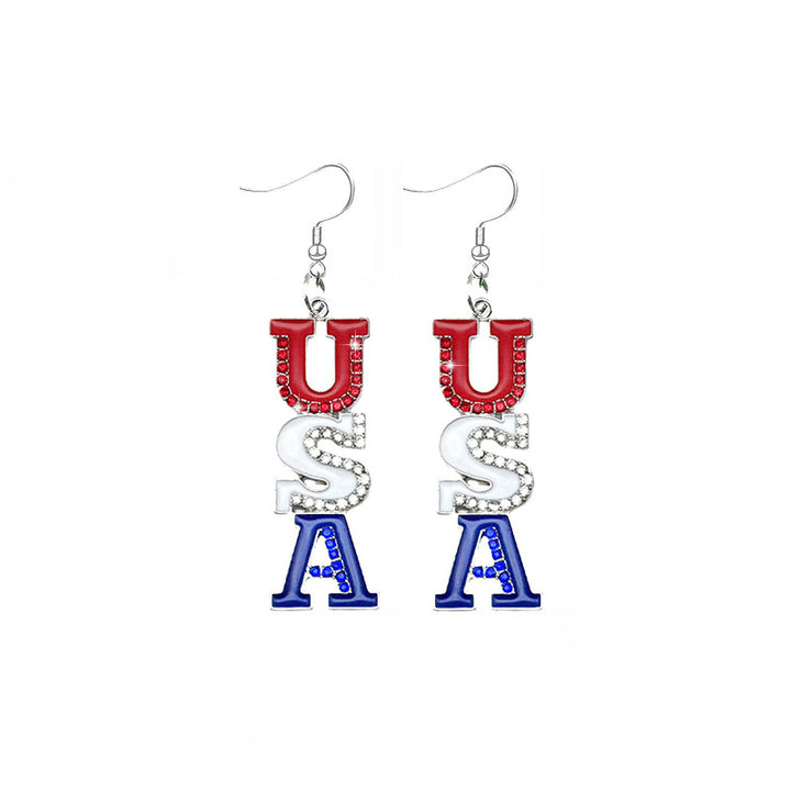 Women's nan patriotic enamel angel wing dangle earrings with stars and stripes motif and layered feather detail Bowlift